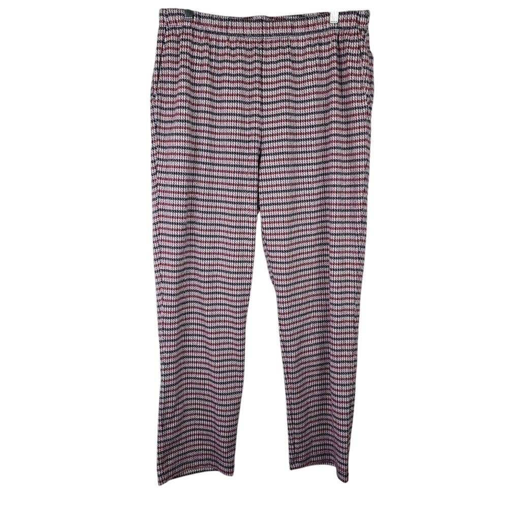 NWOT Lands' End Women's Red & Blue Houndstooth Sport Knit High Rise Pants Size L